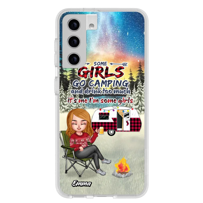 Personalized Xmas Camping Girl Phone Case - Christmas Gift For Camping Lover - Up to 3 Dogs - Some Girls Go Camping And Drink Too Much - iPhone And Samsung
