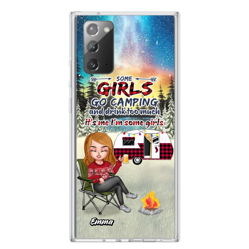 Personalized Xmas Camping Girl Phone Case - Christmas Gift For Camping Lover - Up to 3 Dogs - Some Girls Go Camping And Drink Too Much - iPhone And Samsung