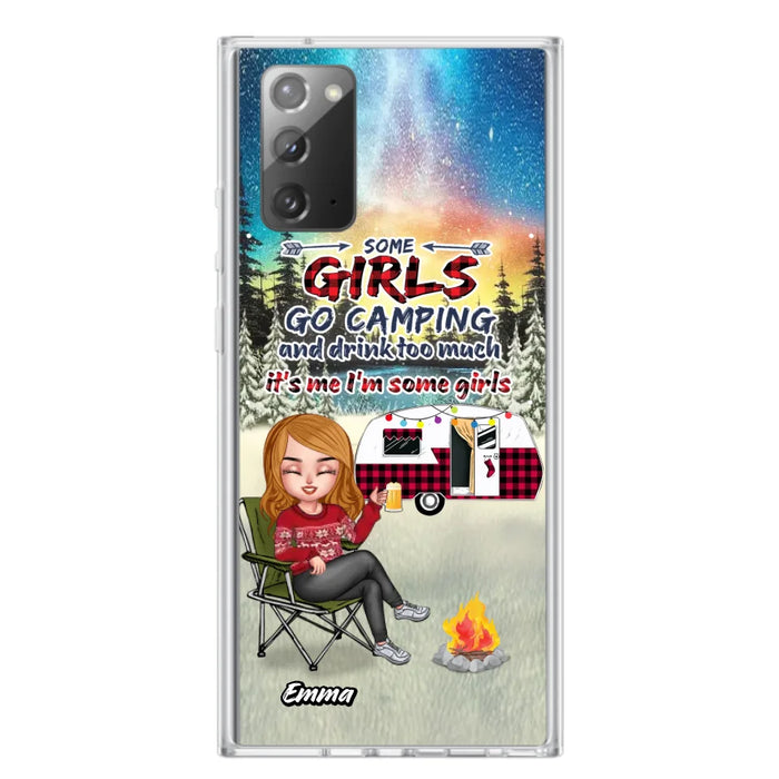 Personalized Xmas Camping Girl Phone Case - Christmas Gift For Camping Lover - Up to 3 Dogs - Some Girls Go Camping And Drink Too Much - iPhone And Samsung