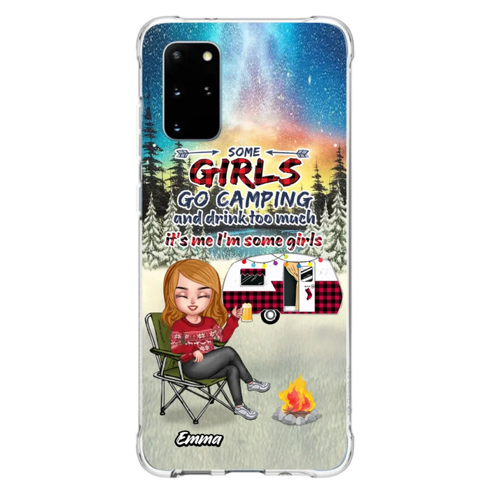 Personalized Xmas Camping Girl Phone Case - Christmas Gift For Camping Lover - Up to 3 Dogs - Some Girls Go Camping And Drink Too Much - iPhone And Samsung