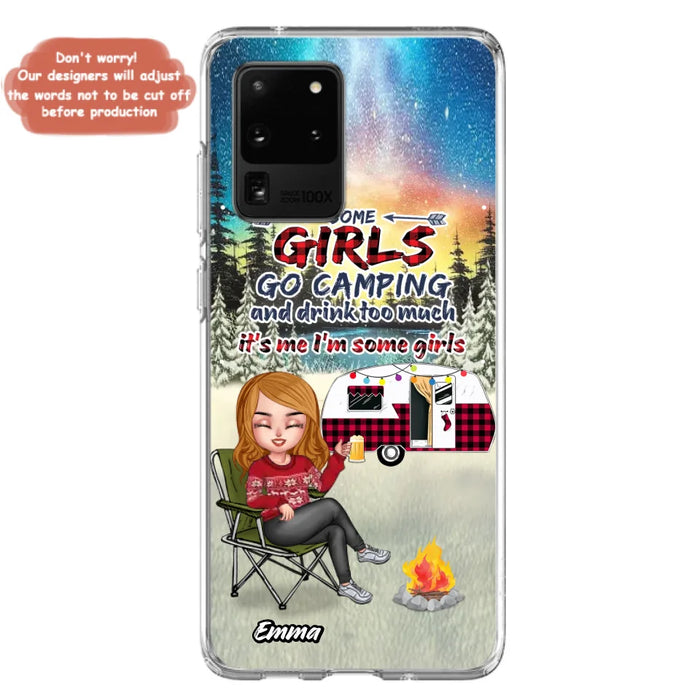Personalized Xmas Camping Girl Phone Case - Christmas Gift For Camping Lover - Up to 3 Dogs - Some Girls Go Camping And Drink Too Much - iPhone And Samsung