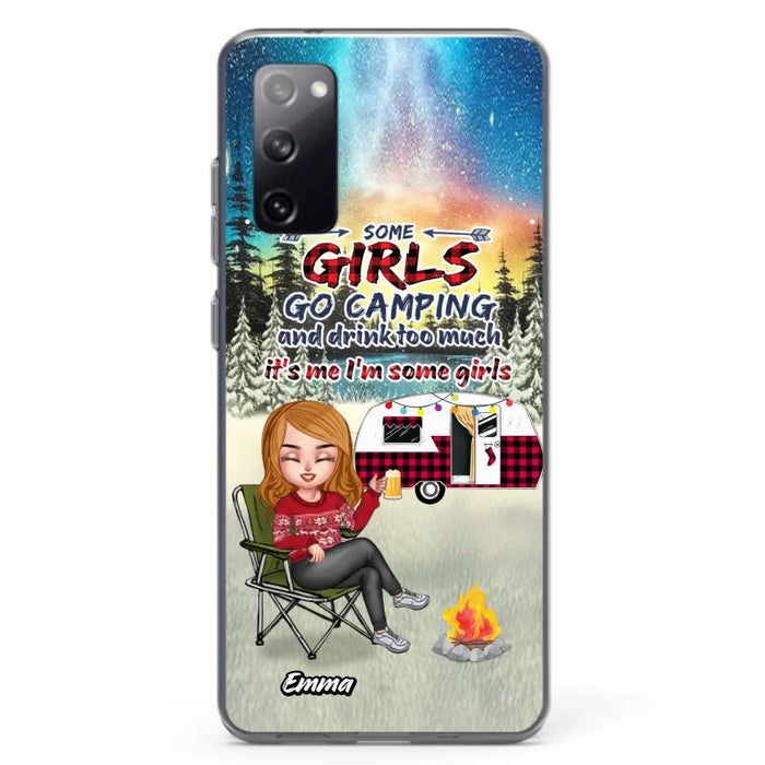 Personalized Xmas Camping Girl Phone Case - Christmas Gift For Camping Lover - Up to 3 Dogs - Some Girls Go Camping And Drink Too Much - iPhone And Samsung