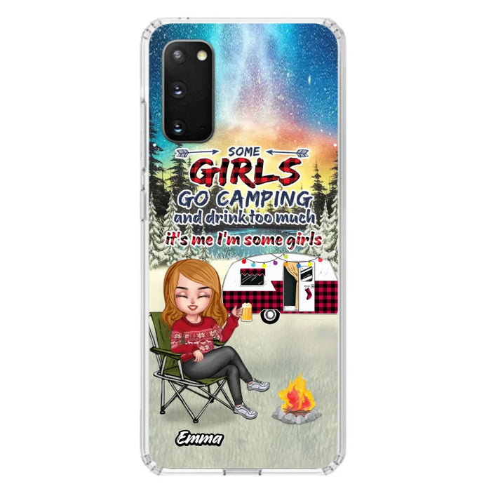 Personalized Xmas Camping Girl Phone Case - Christmas Gift For Camping Lover - Up to 3 Dogs - Some Girls Go Camping And Drink Too Much - iPhone And Samsung