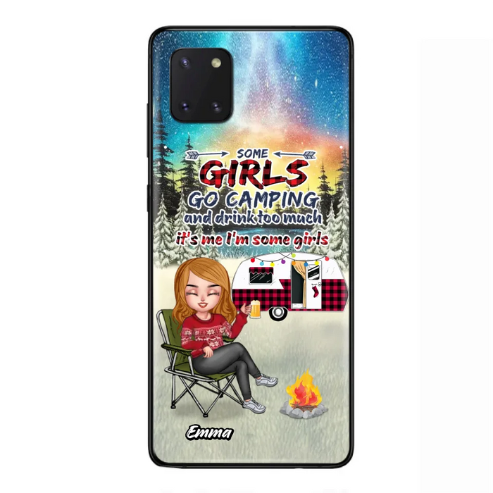 Personalized Xmas Camping Girl Phone Case - Christmas Gift For Camping Lover - Up to 3 Dogs - Some Girls Go Camping And Drink Too Much - iPhone And Samsung