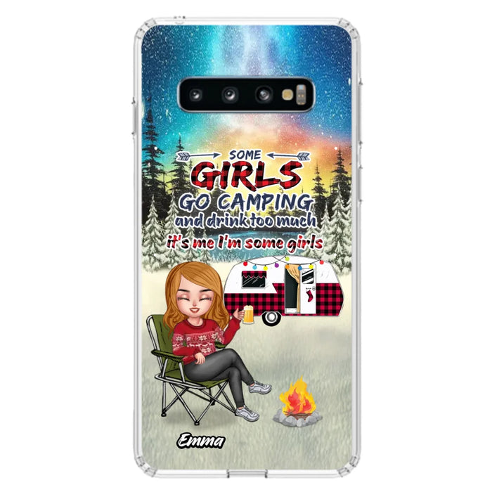 Personalized Xmas Camping Girl Phone Case - Christmas Gift For Camping Lover - Up to 3 Dogs - Some Girls Go Camping And Drink Too Much - iPhone And Samsung