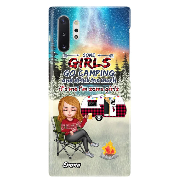 Personalized Xmas Camping Girl Phone Case - Christmas Gift For Camping Lover - Up to 3 Dogs - Some Girls Go Camping And Drink Too Much - iPhone And Samsung