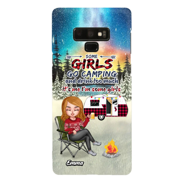 Personalized Xmas Camping Girl Phone Case - Christmas Gift For Camping Lover - Up to 3 Dogs - Some Girls Go Camping And Drink Too Much - iPhone And Samsung