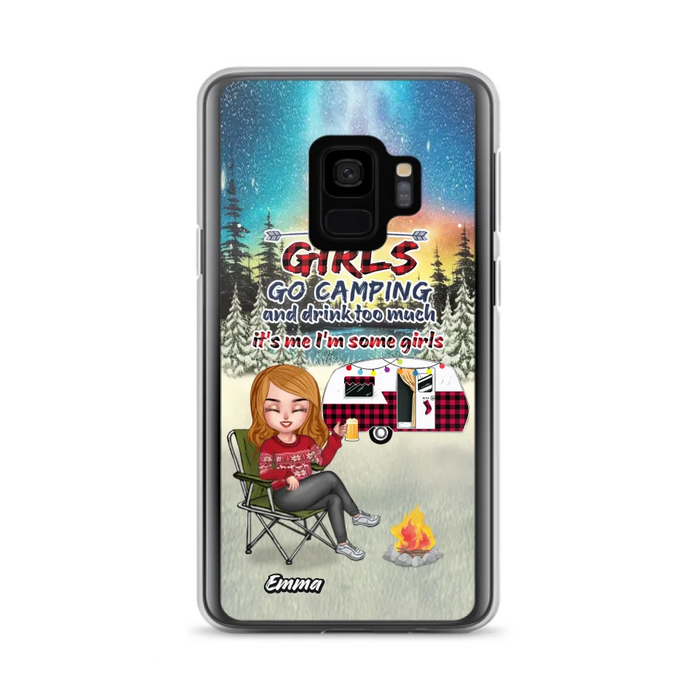 Personalized Xmas Camping Girl Phone Case - Christmas Gift For Camping Lover - Up to 3 Dogs - Some Girls Go Camping And Drink Too Much - iPhone And Samsung