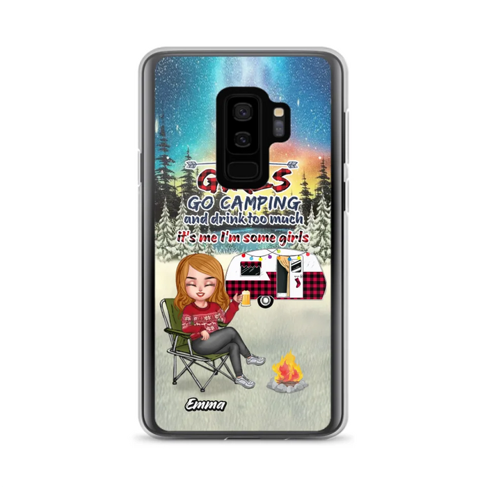 Personalized Xmas Camping Girl Phone Case - Christmas Gift For Camping Lover - Up to 3 Dogs - Some Girls Go Camping And Drink Too Much - iPhone And Samsung