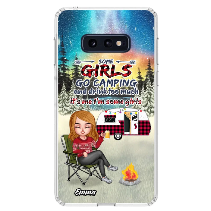 Personalized Xmas Camping Girl Phone Case - Christmas Gift For Camping Lover - Up to 3 Dogs - Some Girls Go Camping And Drink Too Much - iPhone And Samsung