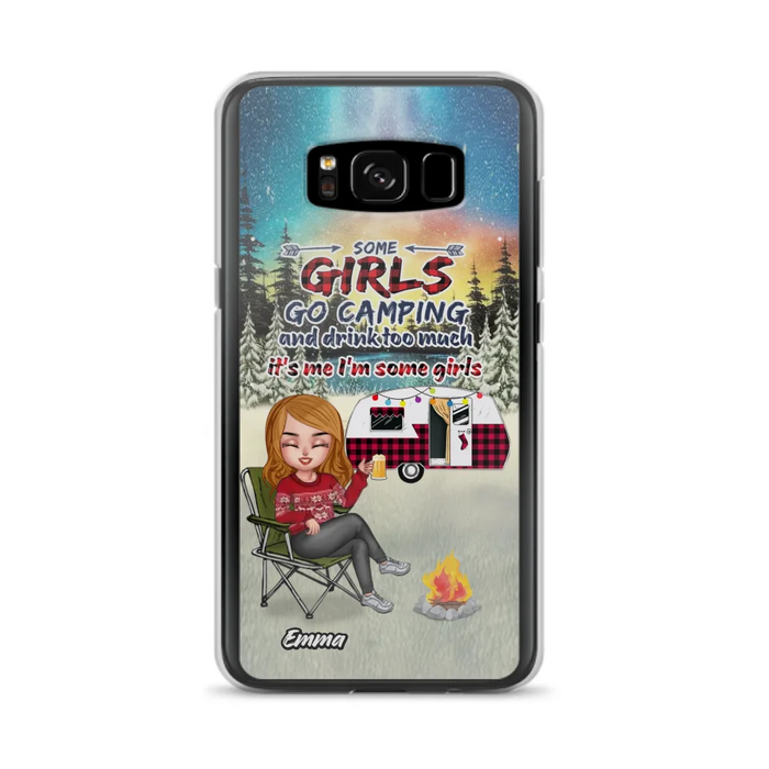 Personalized Xmas Camping Girl Phone Case - Christmas Gift For Camping Lover - Up to 3 Dogs - Some Girls Go Camping And Drink Too Much - iPhone And Samsung