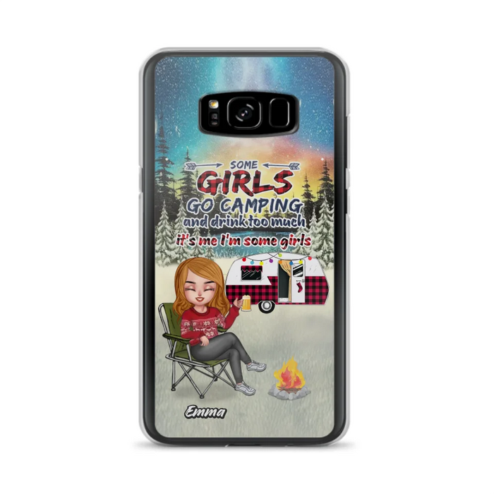 Personalized Xmas Camping Girl Phone Case - Christmas Gift For Camping Lover - Up to 3 Dogs - Some Girls Go Camping And Drink Too Much - iPhone And Samsung