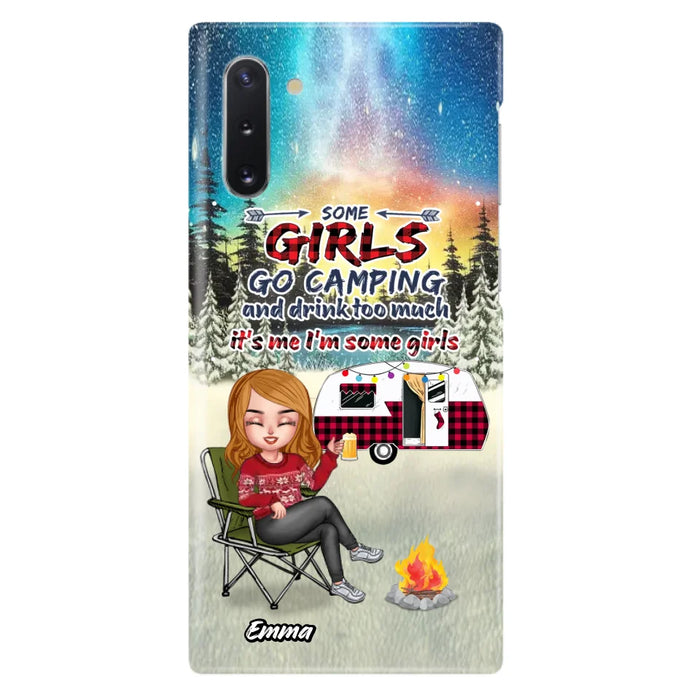 Personalized Xmas Camping Girl Phone Case - Christmas Gift For Camping Lover - Up to 3 Dogs - Some Girls Go Camping And Drink Too Much - iPhone And Samsung