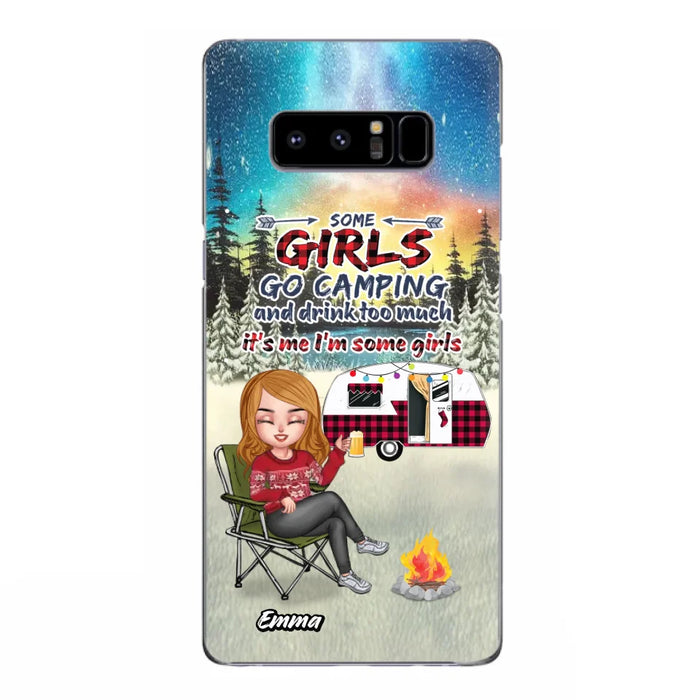 Personalized Xmas Camping Girl Phone Case - Christmas Gift For Camping Lover - Up to 3 Dogs - Some Girls Go Camping And Drink Too Much - iPhone And Samsung