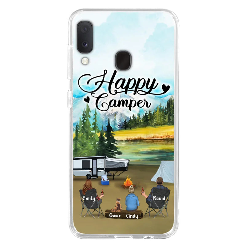 Custom Personalized Camping Phone Case - Parents With 1 Kid And 1 Pet - Best Gift For Family - Happy Camper - Case For iPhone And Samsung