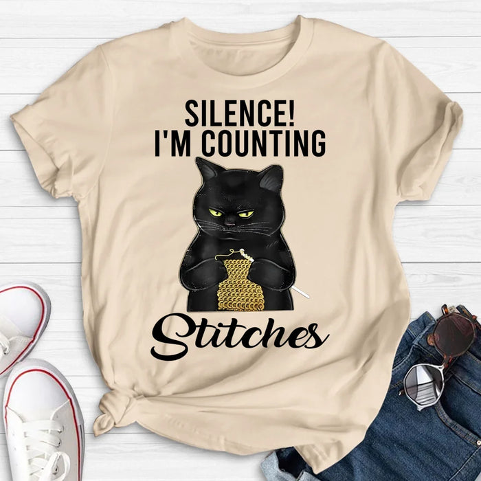 Personalized Cat T-shirt/Long Sleeve/Sweatshirt/Hoodie - Gift Idea For Knitting Lover - Silence I'm Counting Stitches