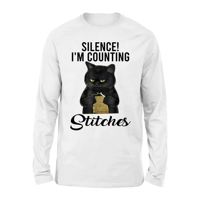 Personalized Cat T-shirt/Long Sleeve/Sweatshirt/Hoodie - Gift Idea For Knitting Lover - Silence I'm Counting Stitches