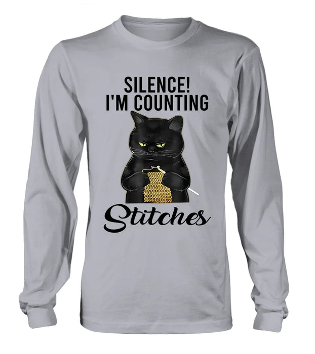 Personalized Cat T-shirt/Long Sleeve/Sweatshirt/Hoodie - Gift Idea For Knitting Lover - Silence I'm Counting Stitches