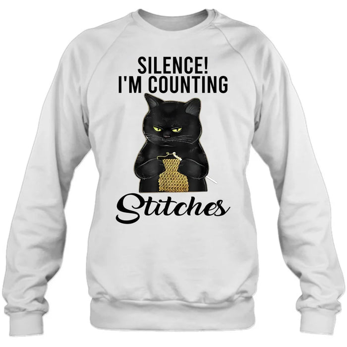 Personalized Cat T-shirt/Long Sleeve/Sweatshirt/Hoodie - Gift Idea For Knitting Lover - Silence I'm Counting Stitches