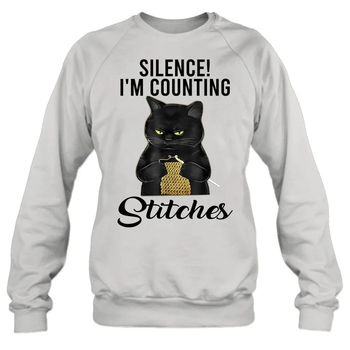 Personalized Cat T-shirt/Long Sleeve/Sweatshirt/Hoodie - Gift Idea For Knitting Lover - Silence I'm Counting Stitches