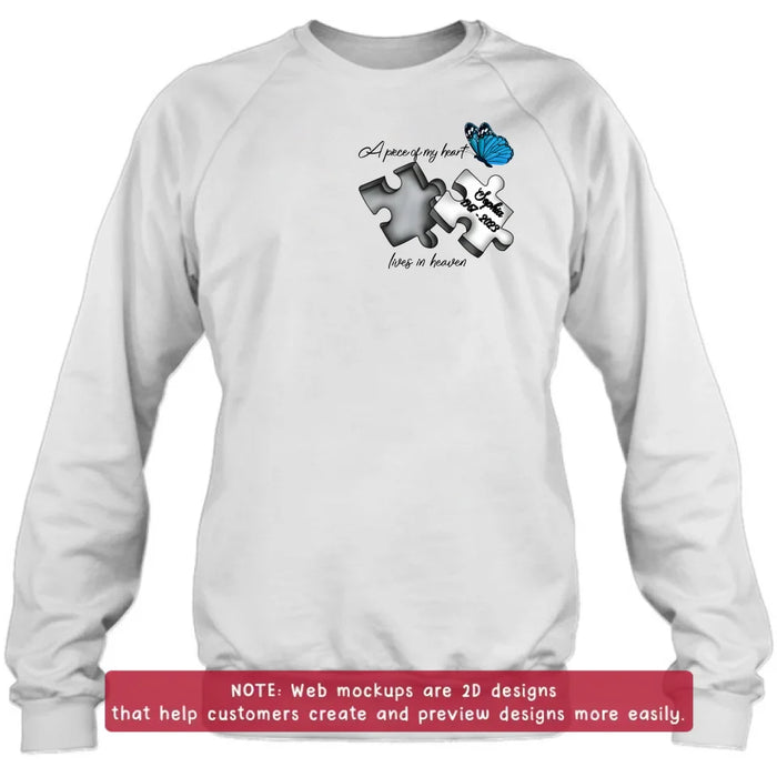 Personalized Memorial Embroidered T-Shirt/Hoodie/Sweater - Up to 5 Puzzles - Memorial Gift for Mother's Day/Father's Day - A Piece Of My Heart Lives In Heaven
