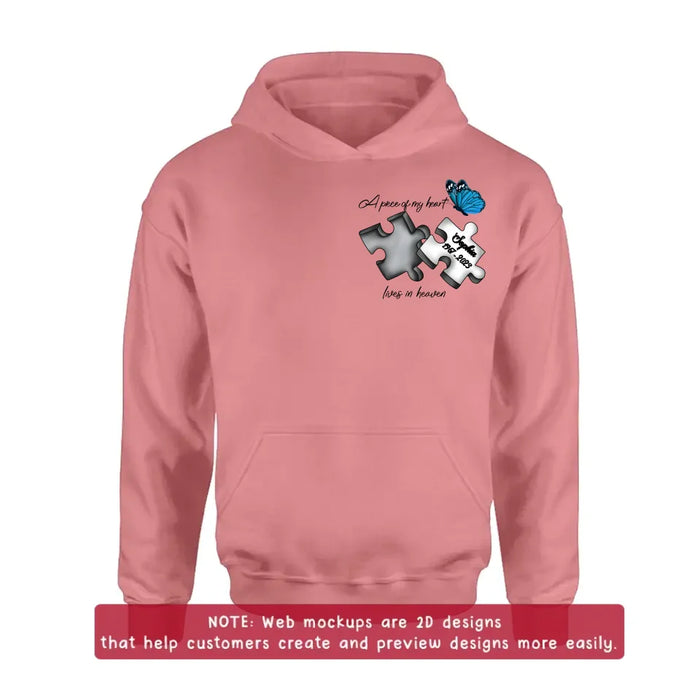 Personalized Memorial Embroidered T-Shirt/Hoodie/Sweater - Up to 5 Puzzles - Memorial Gift for Mother's Day/Father's Day - A Piece Of My Heart Lives In Heaven