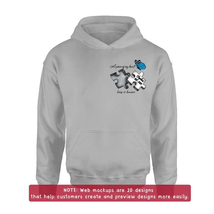 Personalized Memorial Embroidered T-Shirt/Hoodie/Sweater - Up to 5 Puzzles - Memorial Gift for Mother's Day/Father's Day - A Piece Of My Heart Lives In Heaven