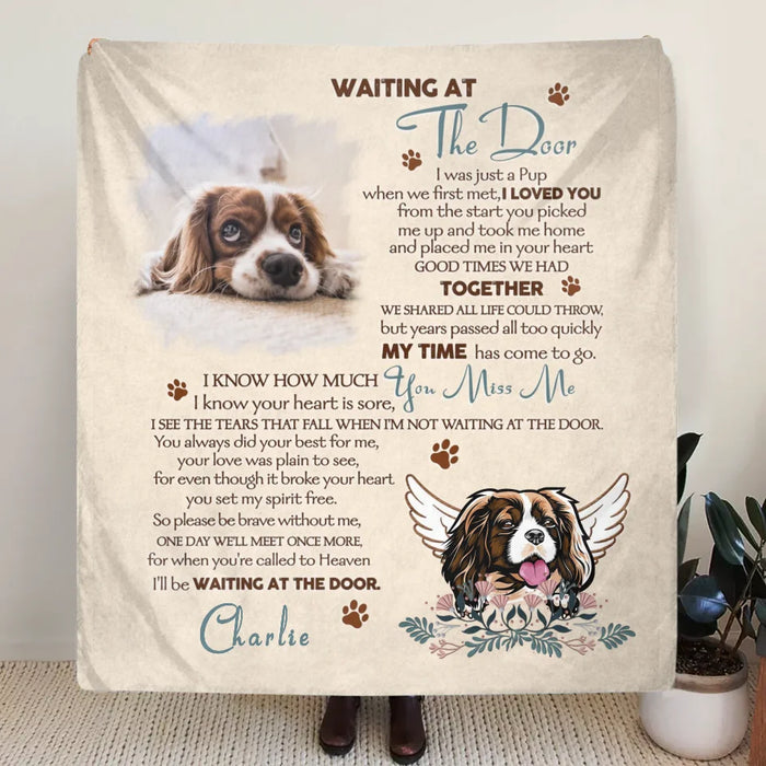 Personalized Memorial Quilt/Fleece Throw Blanket - Memorial Gift Idea For Dog Lover - Waiting At The Door