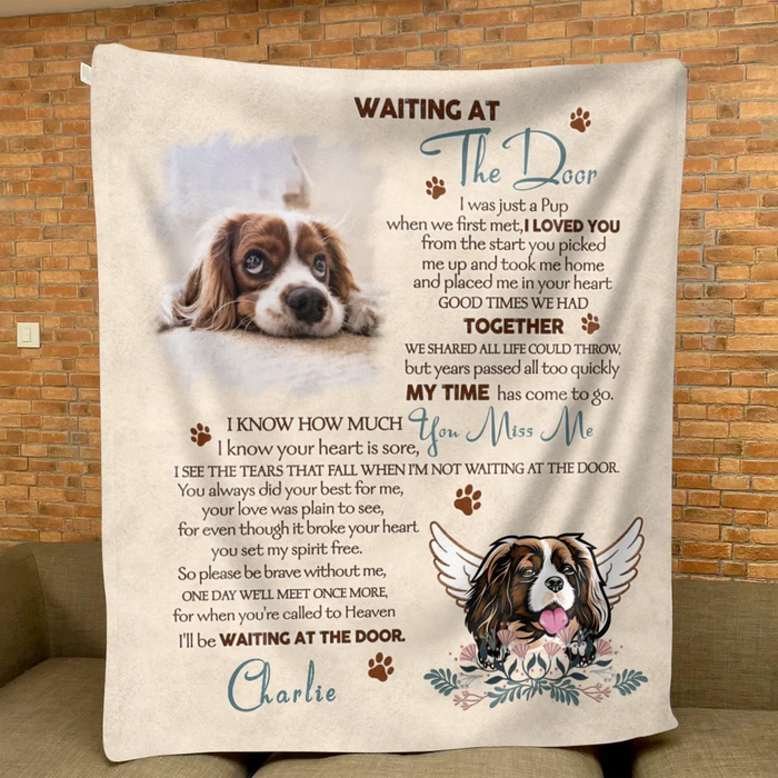 Personalized Memorial Quilt/Fleece Throw Blanket - Memorial Gift Idea For Dog Lover - Waiting At The Door