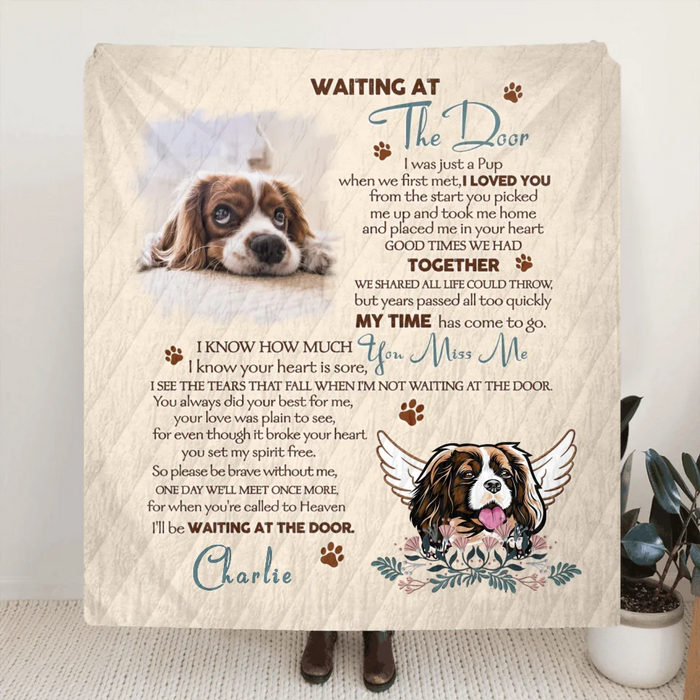 Personalized Memorial Quilt/Fleece Throw Blanket - Memorial Gift Idea For Dog Lover - Waiting At The Door