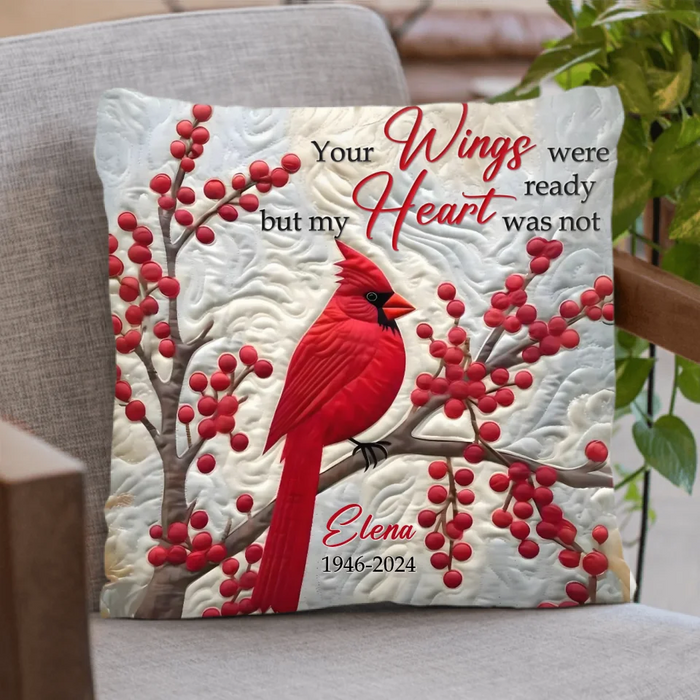 Personalized Memorial Christmas Quilt/Fleece Throw Blanket/Pillow Cover - Memorial Gift Idea - Your Wings Were Ready But My Heart Was Not
