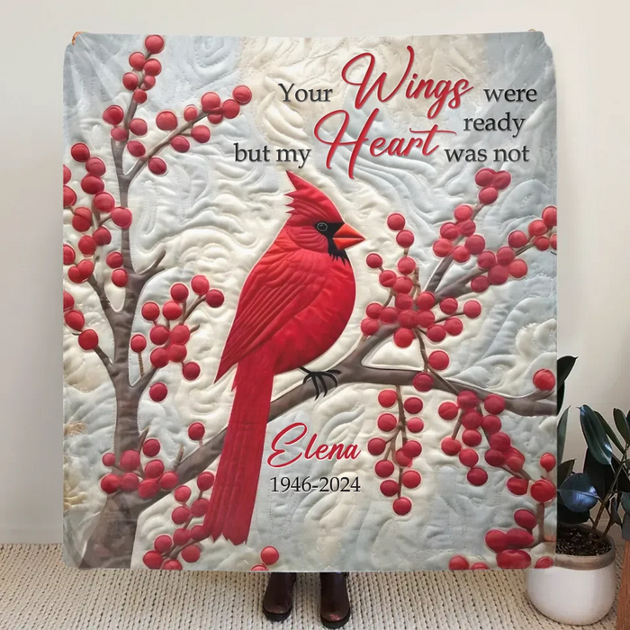 Personalized Memorial Christmas Quilt/Fleece Throw Blanket/Pillow Cover - Memorial Gift Idea - Your Wings Were Ready But My Heart Was Not