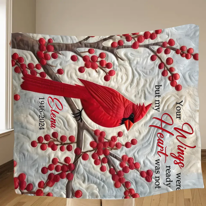 Personalized Memorial Christmas Quilt/Fleece Throw Blanket/Pillow Cover - Memorial Gift Idea - Your Wings Were Ready But My Heart Was Not