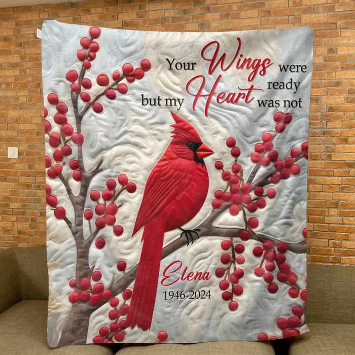 Personalized Memorial Christmas Quilt/Fleece Throw Blanket/Pillow Cover - Memorial Gift Idea - Your Wings Were Ready But My Heart Was Not