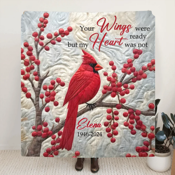 Personalized Memorial Christmas Quilt/Fleece Throw Blanket/Pillow Cover - Memorial Gift Idea - Your Wings Were Ready But My Heart Was Not