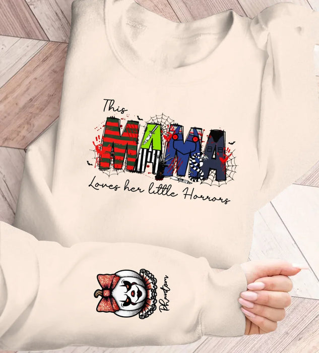 Personalized Mama AOP Sweater - Up to 6 Kids - Halloween Gift Idea For Mother - This Mama Loves Her Little Horrors