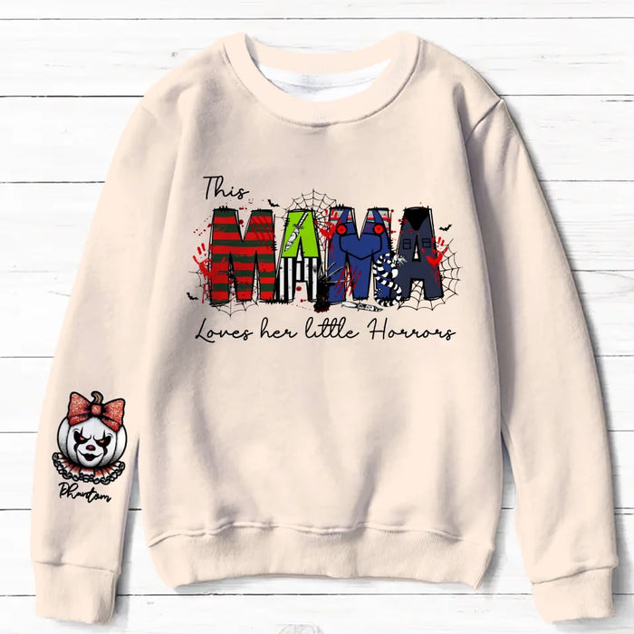 Personalized Mama AOP Sweater - Up to 6 Kids - Halloween Gift Idea For Mother - This Mama Loves Her Little Horrors