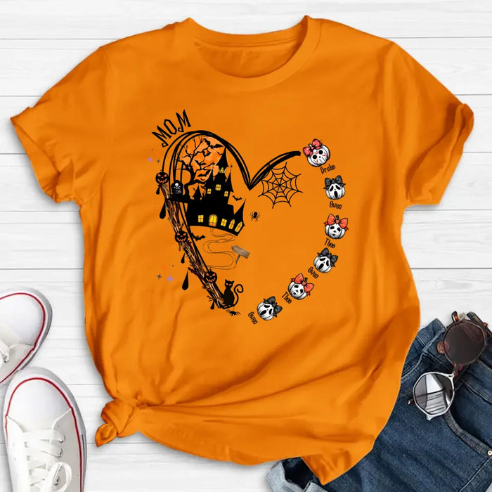 Personalized Halloween Grandma Heart  T-shirt/Long Sleeve/Sweatshirt/Hoodie - Up to 6 Kids - Gift Idea For Grandma/Mom