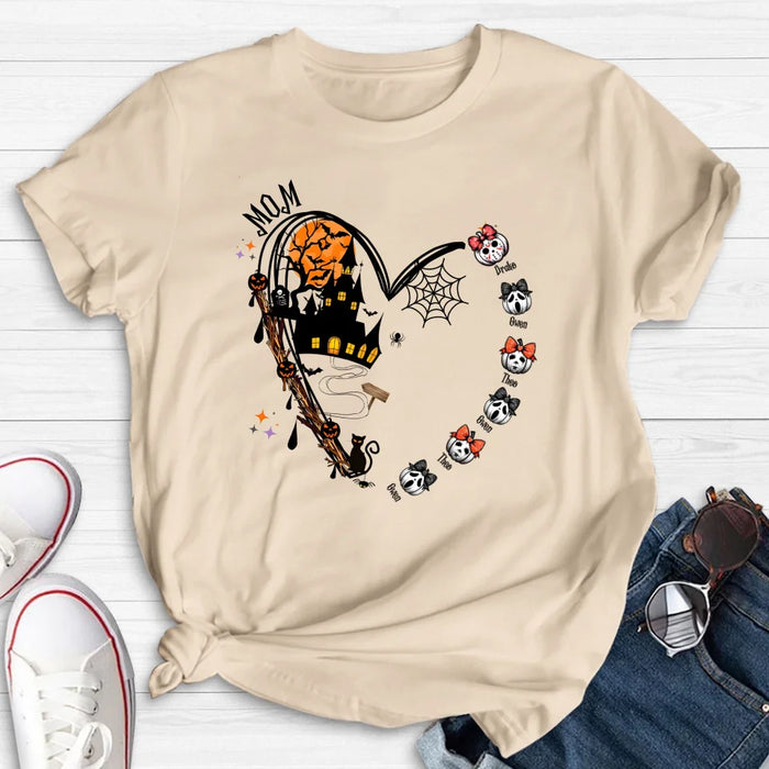 Personalized Halloween Grandma Heart  T-shirt/Long Sleeve/Sweatshirt/Hoodie - Up to 6 Kids - Gift Idea For Grandma/Mom