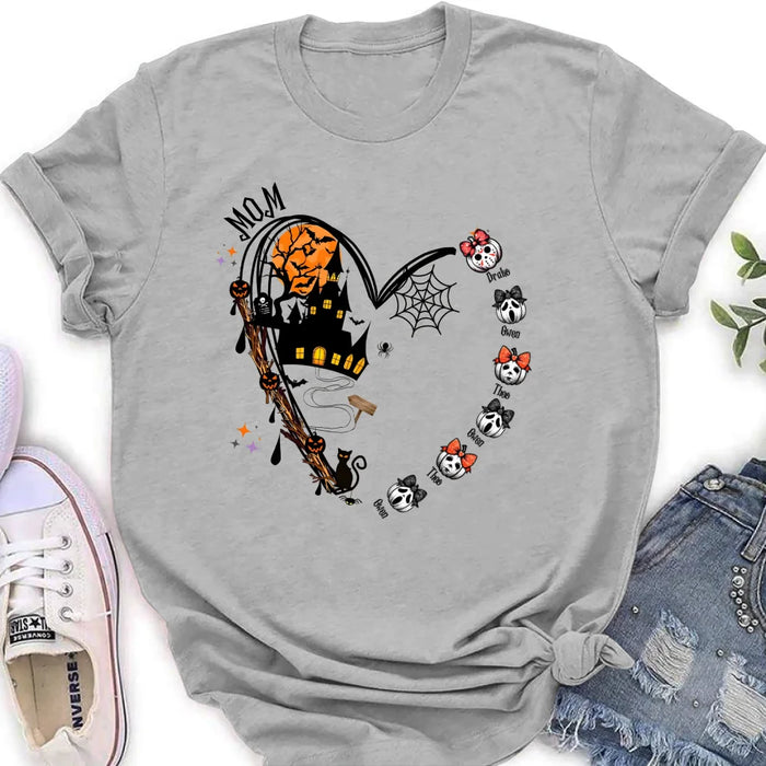 Personalized Halloween Grandma Heart  T-shirt/Long Sleeve/Sweatshirt/Hoodie - Up to 6 Kids - Gift Idea For Grandma/Mom
