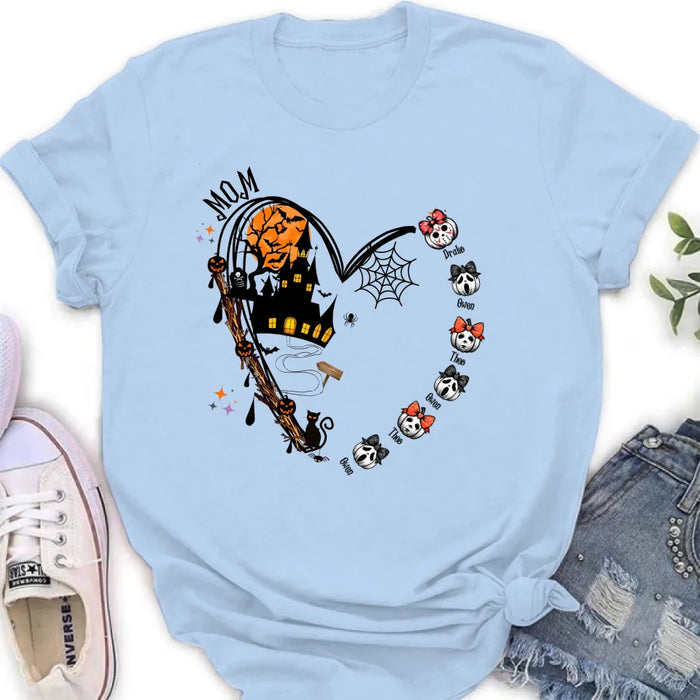 Personalized Halloween Grandma Heart  T-shirt/Long Sleeve/Sweatshirt/Hoodie - Up to 6 Kids - Gift Idea For Grandma/Mom