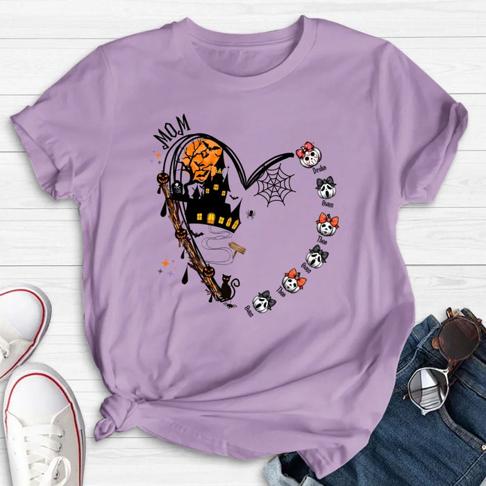 Personalized Halloween Grandma Heart  T-shirt/Long Sleeve/Sweatshirt/Hoodie - Up to 6 Kids - Gift Idea For Grandma/Mom
