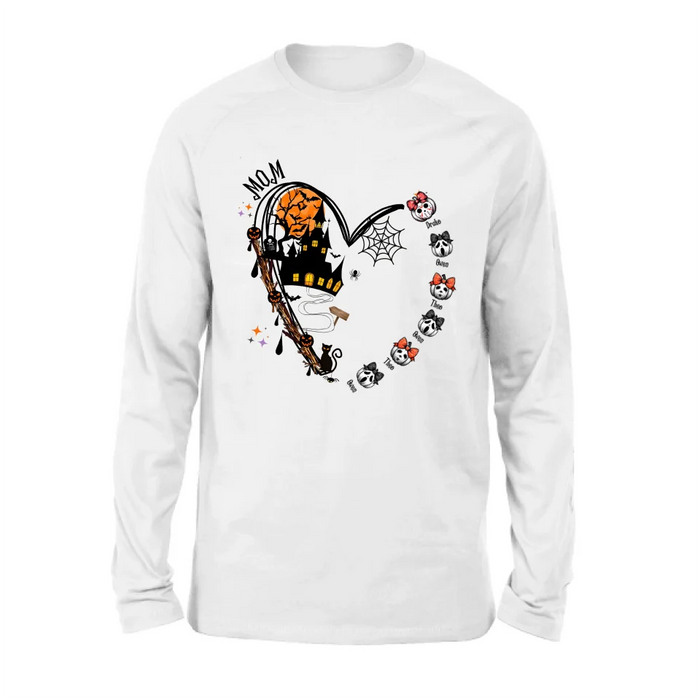 Personalized Halloween Grandma Heart  T-shirt/Long Sleeve/Sweatshirt/Hoodie - Up to 6 Kids - Gift Idea For Grandma/Mom