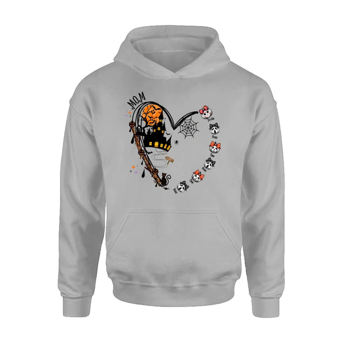 Personalized Halloween Grandma Heart  T-shirt/Long Sleeve/Sweatshirt/Hoodie - Up to 6 Kids - Gift Idea For Grandma/Mom