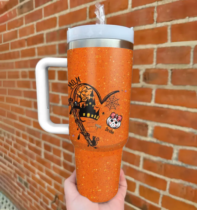 Personalized Halloween Grandma Heart 40oz Tumbler With Handle - Up to 6 Kids - Gift Idea For Grandma/Mom