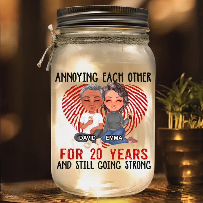 Personalized Couple Anniversary Mason Jar Light - Gift Idea For Couple/Him/Her - Annoying Each Other For 20 Years And Still Going Strong