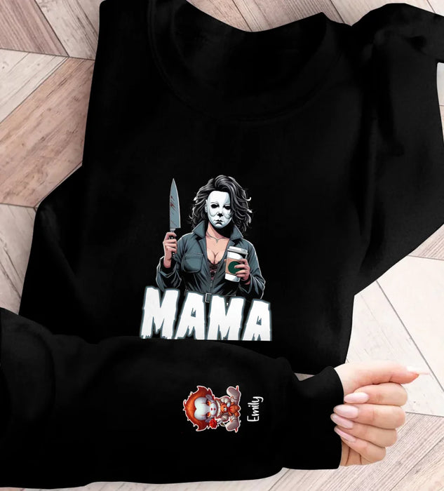 Personalized Horror Movie Characters Mom AOP Sweater - Up to 8 Kids - Halloween Gift Idea For  Mother