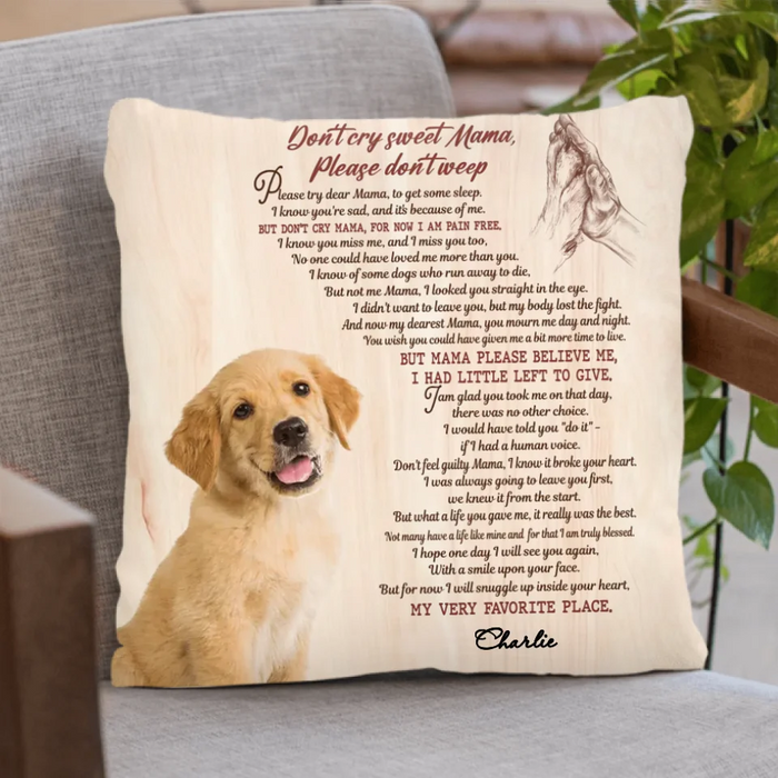 Personalized Memorial Pet Photo Quilt/Fleece Blanket/Pillow Cover - Gift Idea For Dog/Cat Lovers - Don't Cry Sweet Mama