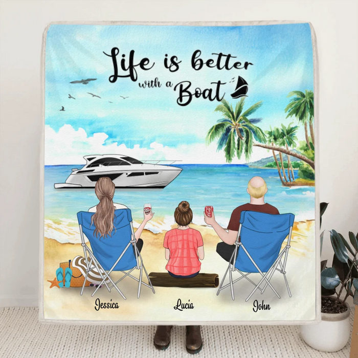 Personalized Boating Fleece Blanket/Quilt - Best Gift For Family, Family With Up to 3 Kids and 2 Pets - Life Is Better With A Boat - B68Y61