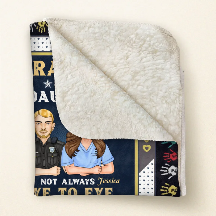 Personalized Dad Quilt/Fleece Throw Blanket - Gift Idea For Father's Day - Grandpa And Daughter Not Always Eye To Eye But Always Heart To Heart